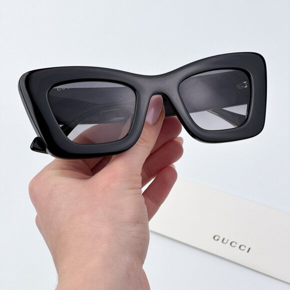Gucci Women BRAND NEW Sunglasses Black Grey Gradient Butterfly GG1552S 001 - Picture 2 of 11